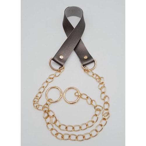 Çanta Aksesuar Tek Kat Suni Deri Parlak Gri Renk İnce Zincirli Sap Light Gold Metal