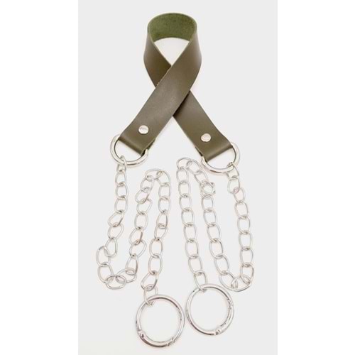 Çanta Aksesuar Tek Kat Suni Deri Haki Renk İnce Zincirli Sap Gümüş Metal