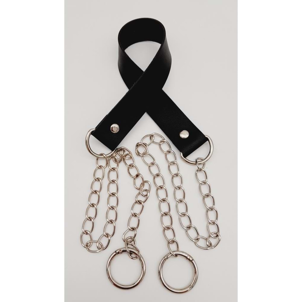 Çanta Aksesuar Tek Kat Suni Deri Siyah Renk İnce Zincirli Sap Gümüş Metal