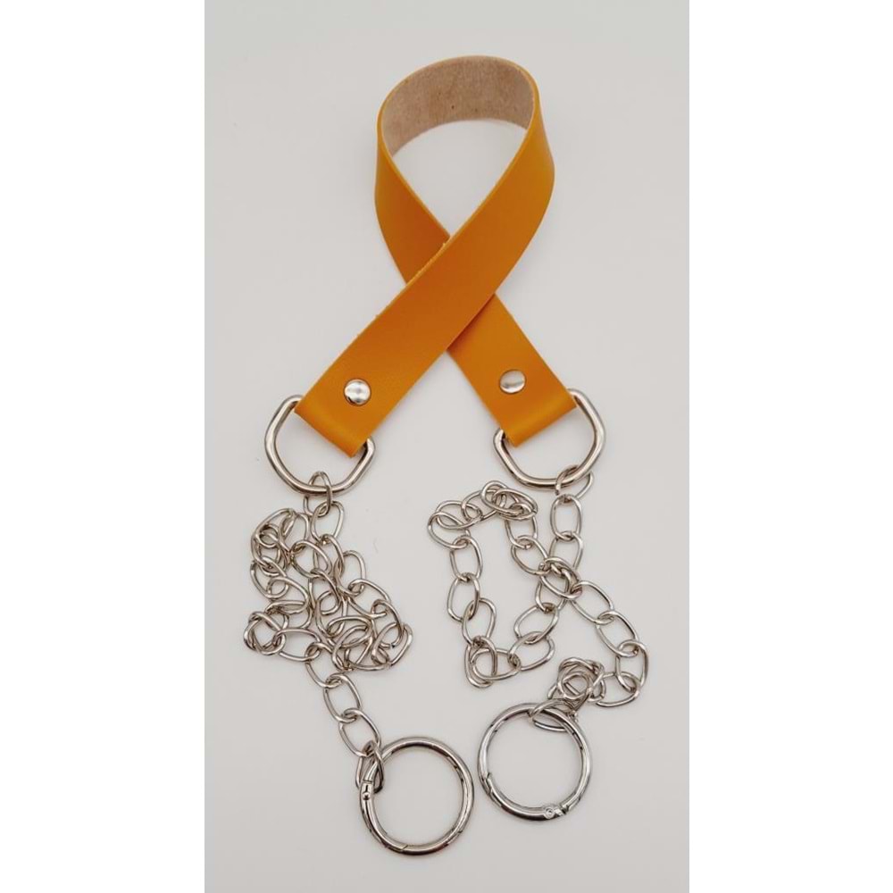 Çanta Aksesuar Tek Kat Suni Deri Hardal Renk İnce Zincirli Sap Gümüş Metal