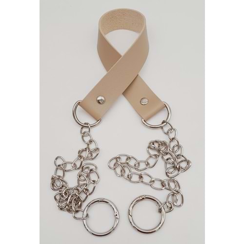 Çanta Aksesuar Tek Kat Suni Deri Bej Renk İnce Zincirli Sap Gümüş Metal