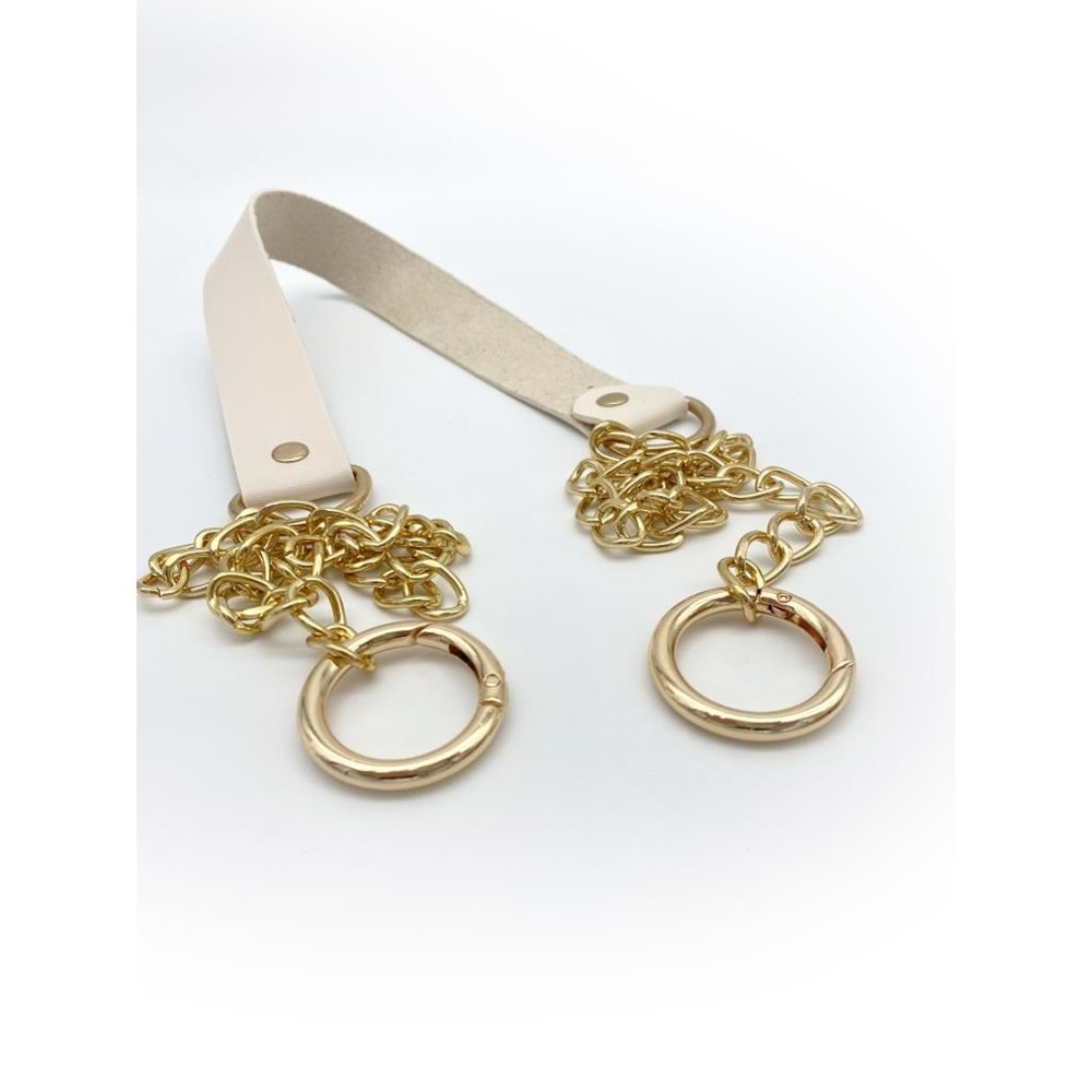 Çanta Aksesuar Tek Kat Suni Deri Krem Renk İnce Zincirli Sap Light Gold Metal