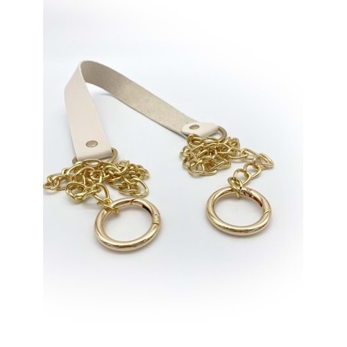 Çanta Aksesuar Tek Kat Suni Deri Krem Renk İnce Zincirli Sap Light Gold Metal