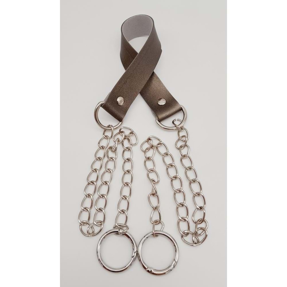 Çanta Aksesuar Tek Kat Suni Deri Parlak Gri Renk İnce Zincirli Sap Gümüş Metal