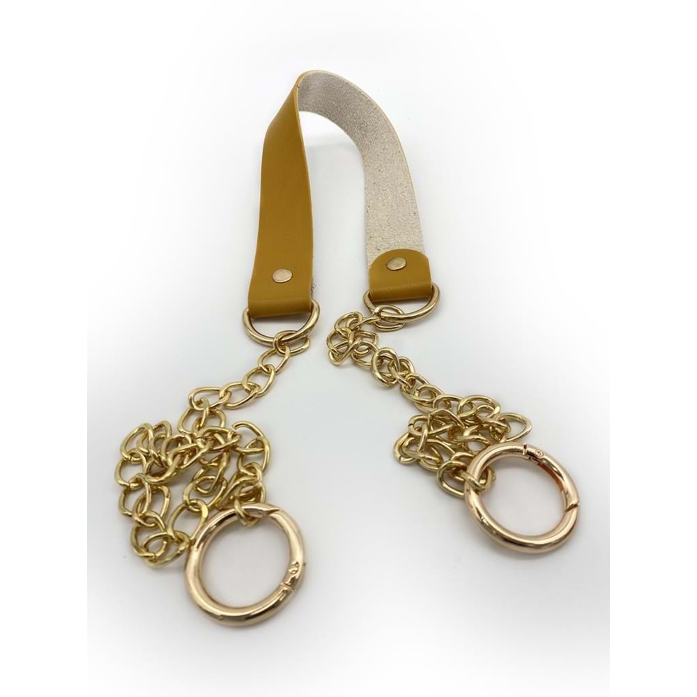 Çanta Aksesuar Tek Kat Suni Deri Hardal Renk İnce Zincirli Sap Light Gold Metal