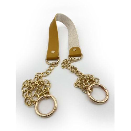 Çanta Aksesuar Tek Kat Suni Deri Hardal Renk İnce Zincirli Sap Light Gold Metal