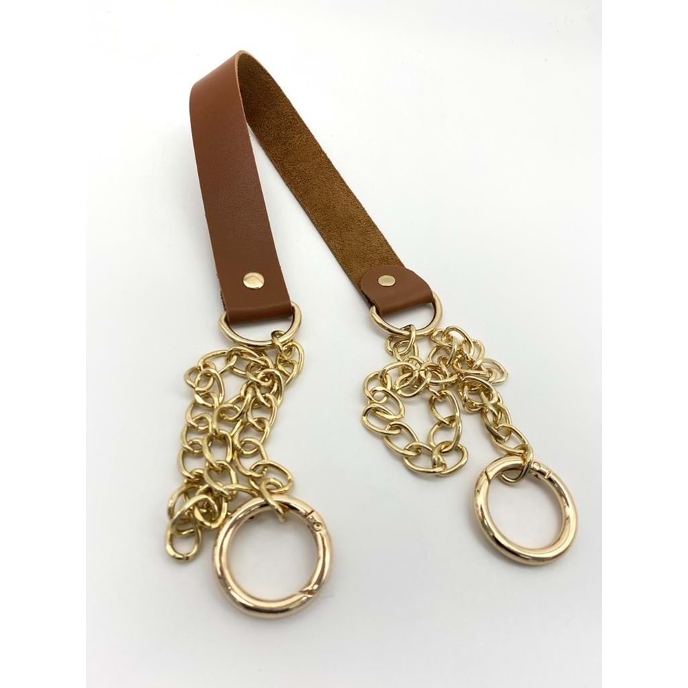 Çanta Aksesuar Tek Kat Suni Deri Taba Renk İnce Zincirli Sap Light Gold Metal