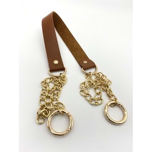 Çanta Aksesuar Tek Kat Suni Deri Taba Renk İnce Zincirli Sap Light Gold Metal