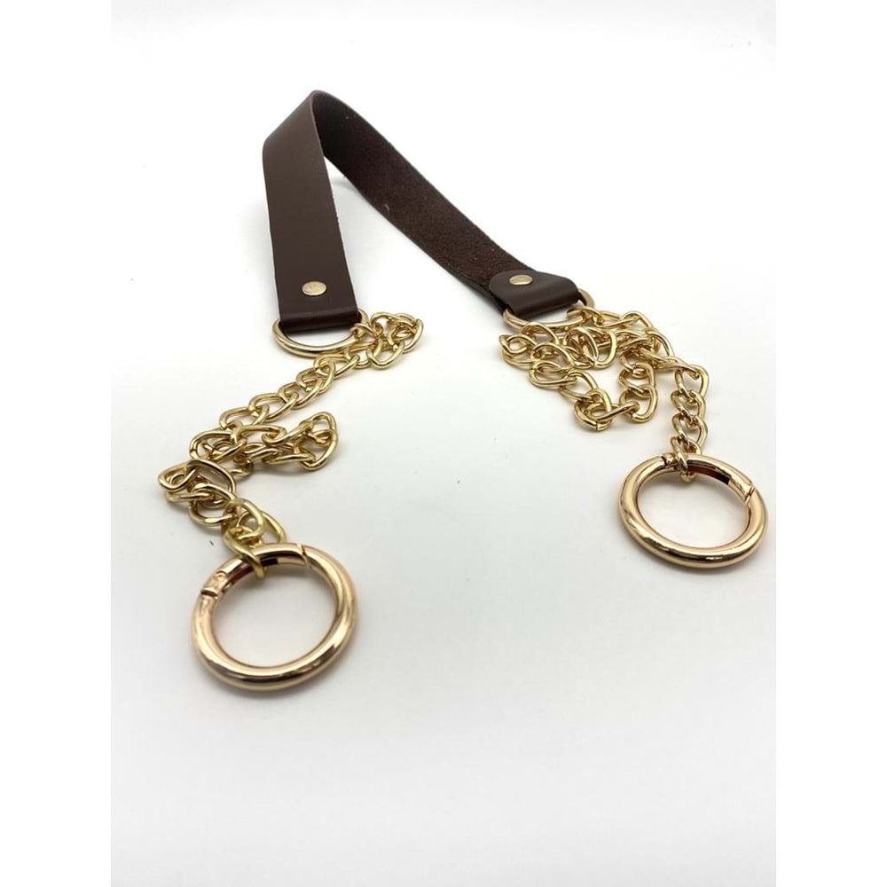 Çanta Aksesuar Tek Kat Suni Deri Kahverengi İnce Zincirli Sap Light Gold Metal