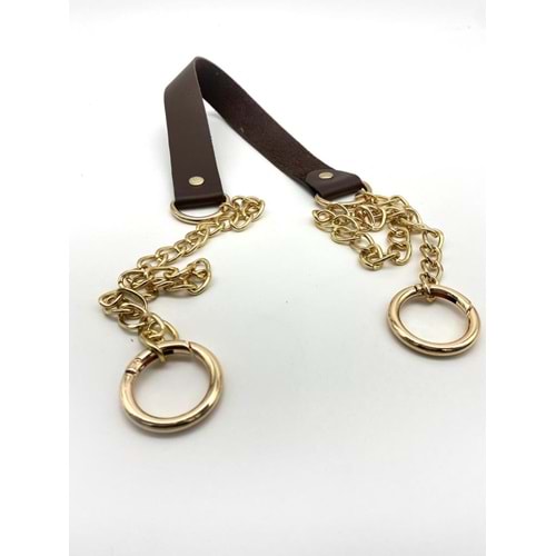 Çanta Aksesuar Tek Kat Suni Deri Kahverengi İnce Zincirli Sap Light Gold Metal