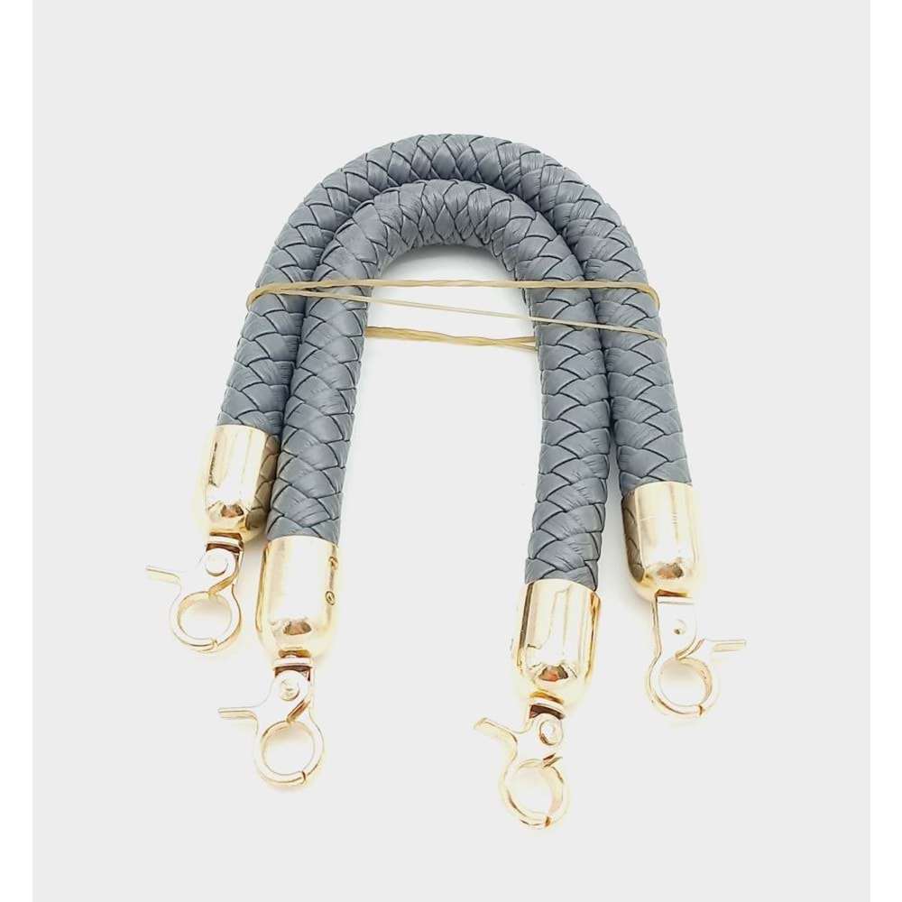 Çanta Aksesuar Gri Kısa Örme Çanta Sapı Light Gold Metal