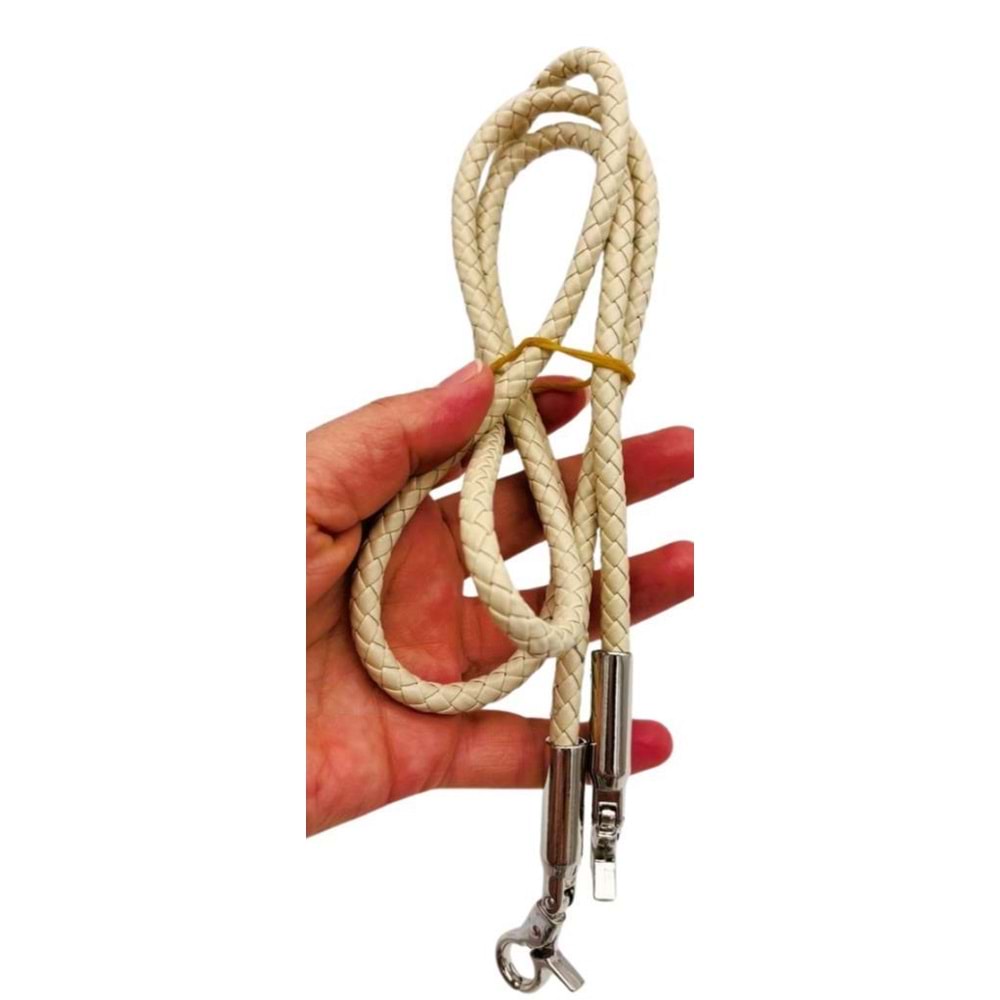 Çanta Aksesuar Bej Renk 120 cm Tek Örme Çanta Sapı Gümüş Metal