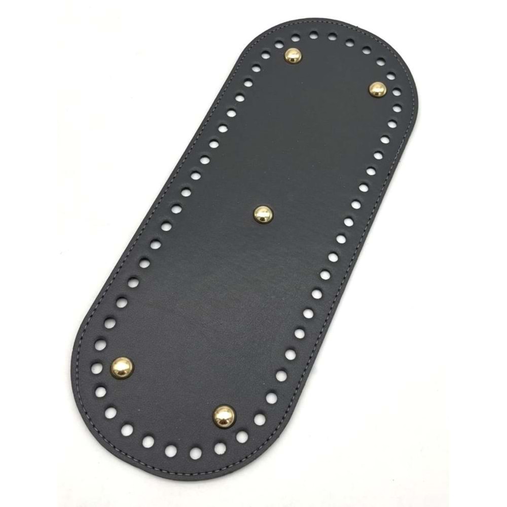 Çanta Aksesuar Suni Deri 30x12 cm Oval Çanta Tabanı Koyu Gri Renk Light Gold Aparatlı