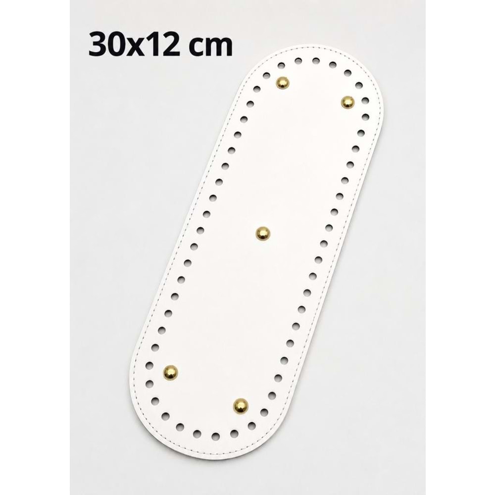 Çanta Aksesuar Suni Deri 30x12 Cm Oval Çanta Tabanı Beyaz Renk Light Gold Aparatlı