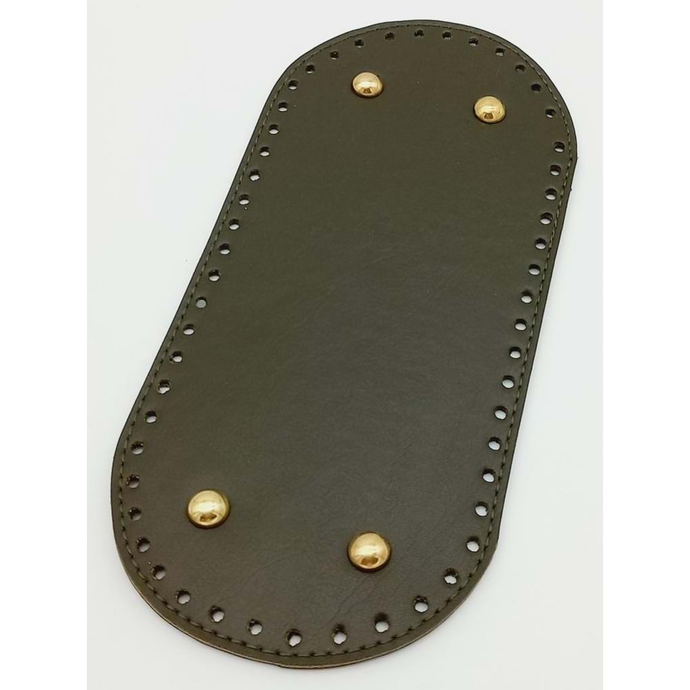 Çanta Aksesuar Suni Deri Haki Renk 25X12 cm Oval Çanta Tabanı (Light Gold Aparatlı)