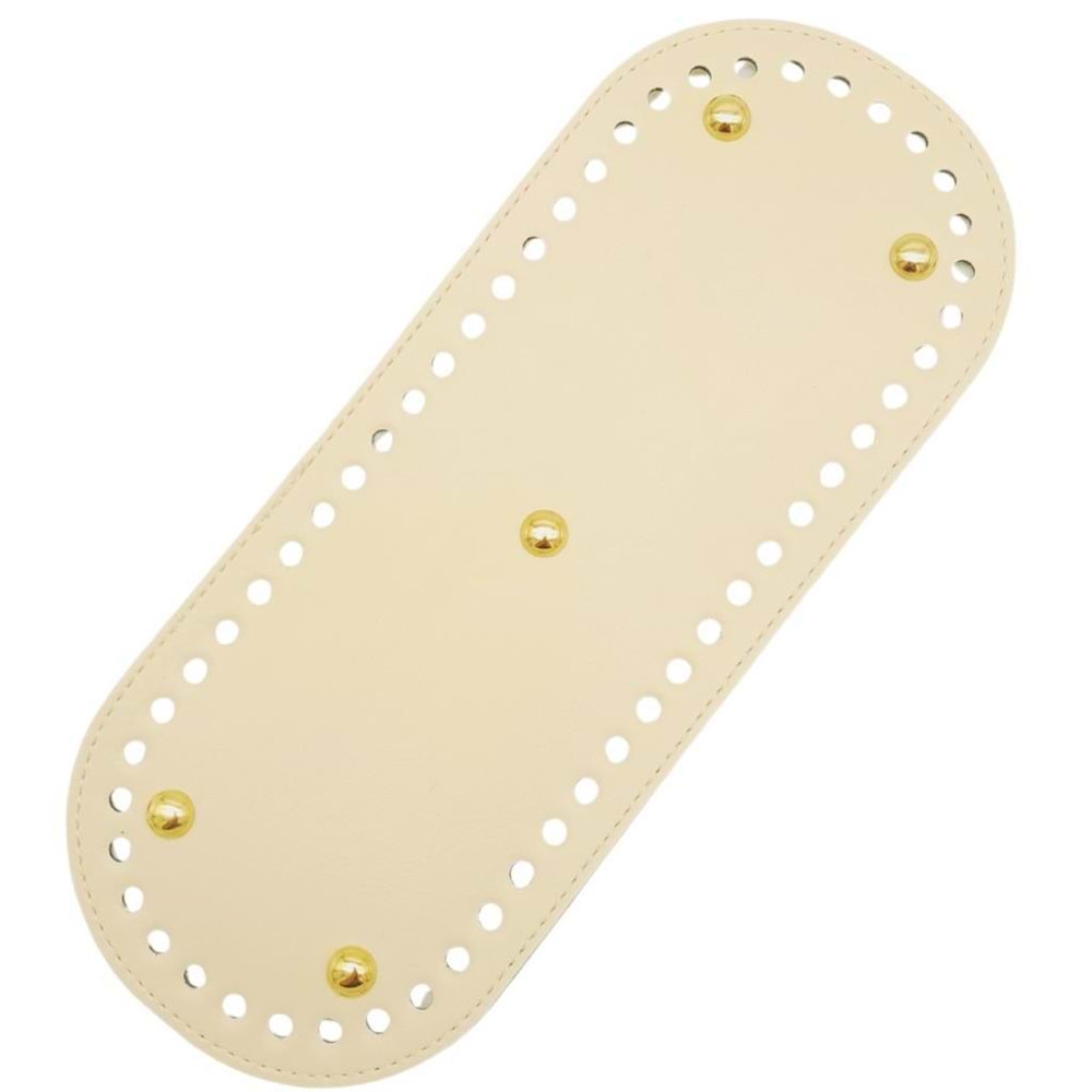 Çanta Aksesuar Suni Deri 30x12 cm Oval Çanta Tabanı Krem Renk Light Gold Aparatlı