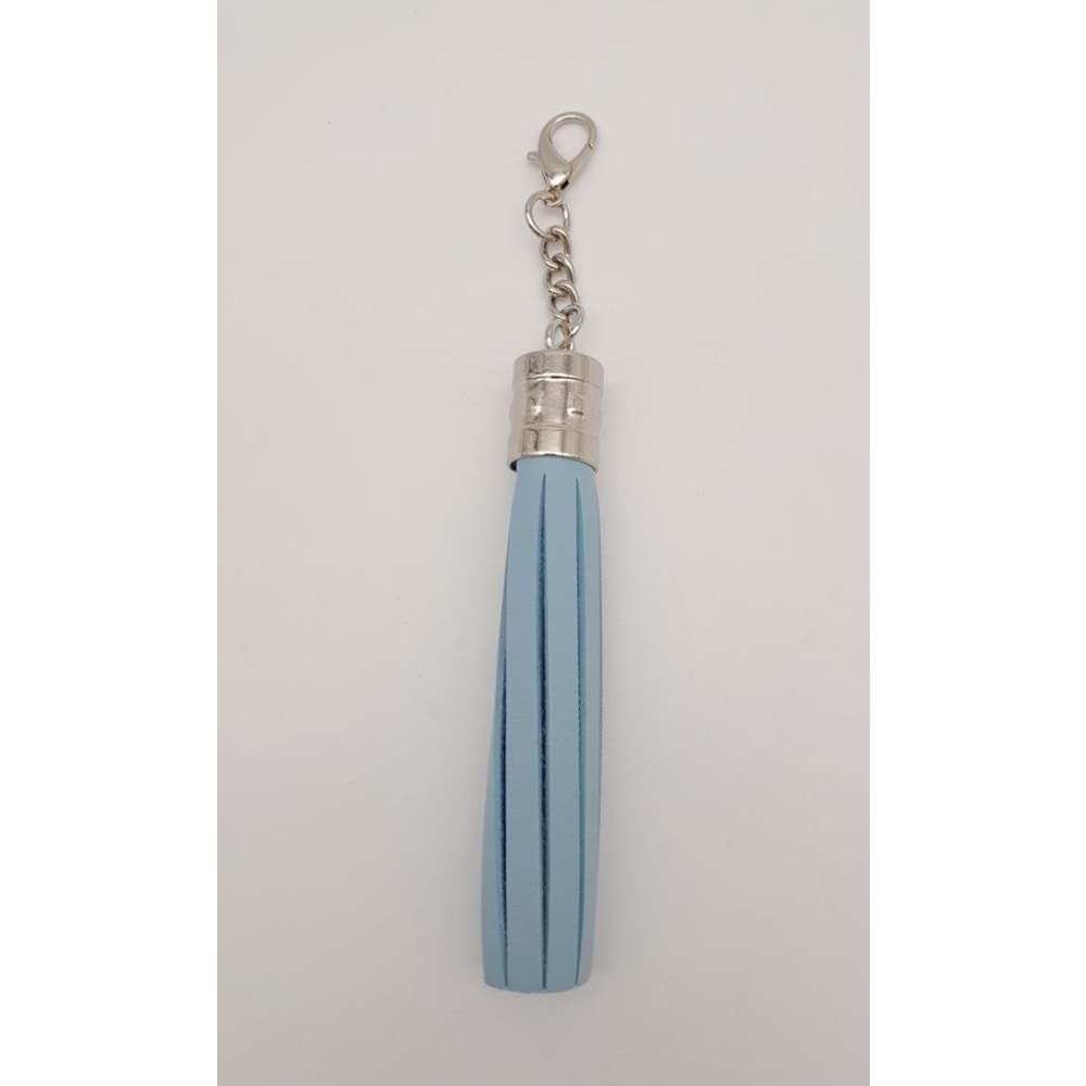 Çanta Aksesuar Mavi Suni Deri Kovanlı Püskül Gümüş Metalli