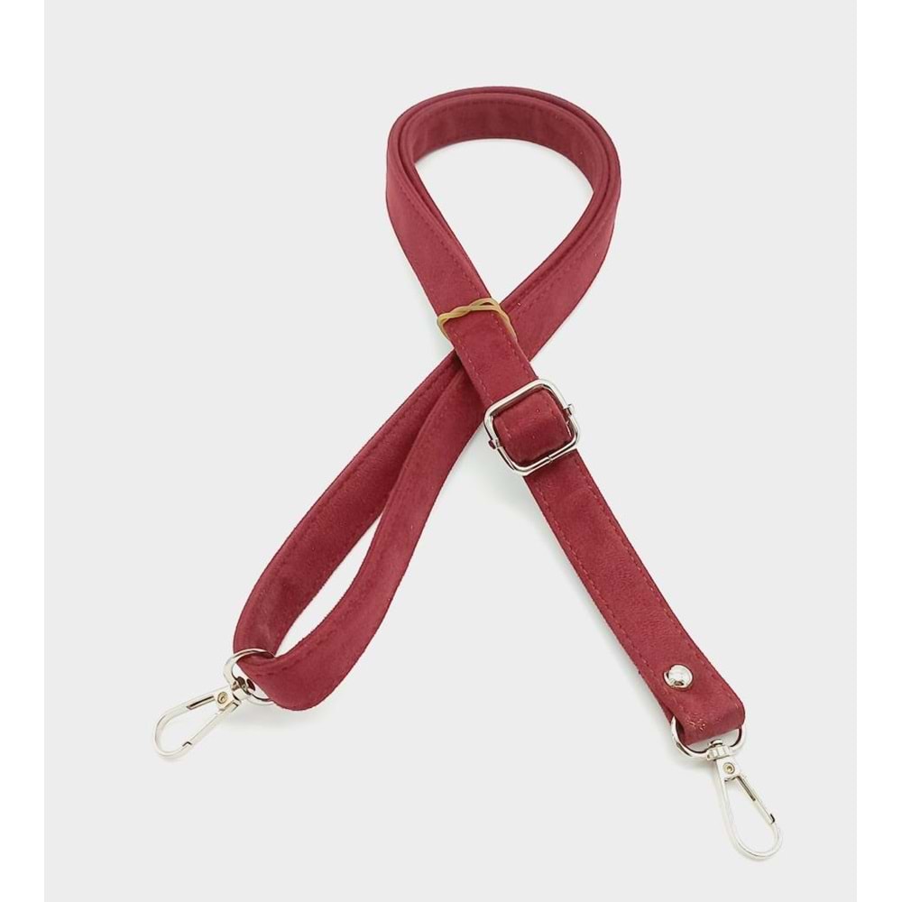 Çanta Aksesuar Süet Nubuk Bordo 140X2 Cm Çanta Sapı Sürgütlü Gümüş Metal