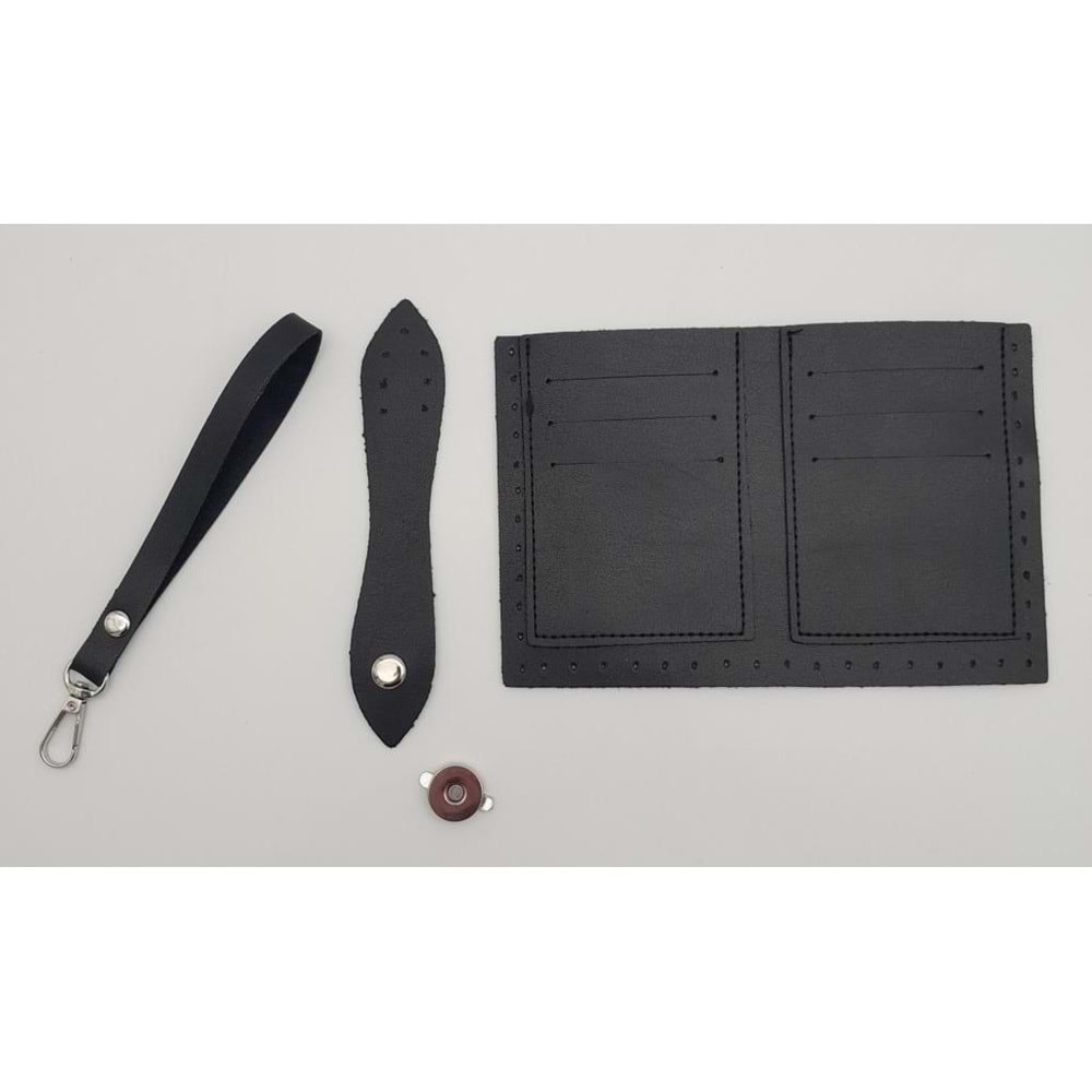 Çanta Aksesuar Kartlıklı Cüzdan İçi Deri Seti Siyah Renk Gümüş Metalli