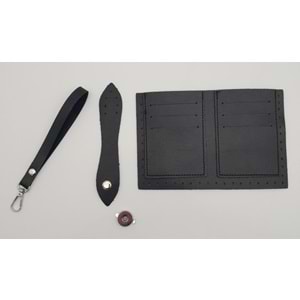 Çanta Aksesuar Kartlıklı Cüzdan İçi Deri Seti Siyah Renk Gümüş Metalli