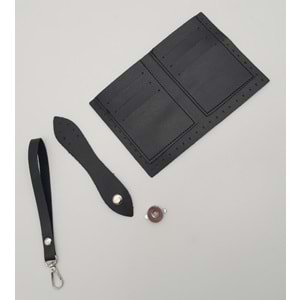 Çanta Aksesuar Kartlıklı Cüzdan İçi Deri Seti Siyah Renk Gümüş Metalli