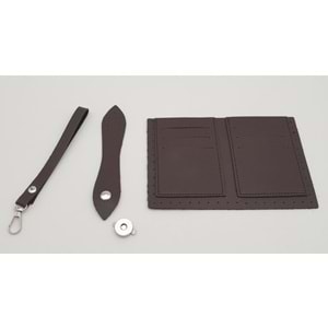 Çanta Aksesuar Kartlıklı Cüzdan İçi Deri Seti Koyu Kahverengi Gümüş Metalli