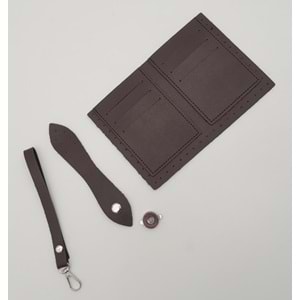 Çanta Aksesuar Kartlıklı Cüzdan İçi Deri Seti Koyu Kahverengi Gümüş Metalli