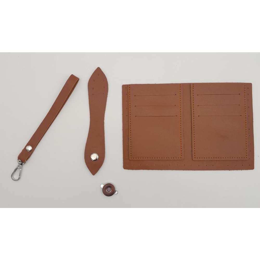 Çanta Aksesuar Kartlıklı Cüzdan İçi Deri Seti Taba Renk Gümüş Metalli