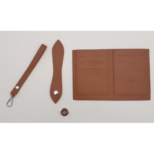 Çanta Aksesuar Kartlıklı Cüzdan İçi Deri Seti Taba Renk Gümüş Metalli