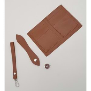 Çanta Aksesuar Kartlıklı Cüzdan İçi Deri Seti Taba Renk Gümüş Metalli