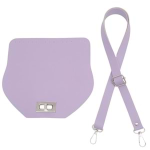 Çanta Aksesuar Suni Deri 21x19 cm Kapaklı ve Ayarlı Saplı Çanta Seti Lila Renk Gümüş Metalli