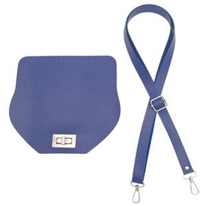 Çanta Aksesuar Suni Deri 21x19 cm Kapaklı ve Ayarlı Saplı Çanta Seti Mavi Renk Gümüş Metalli