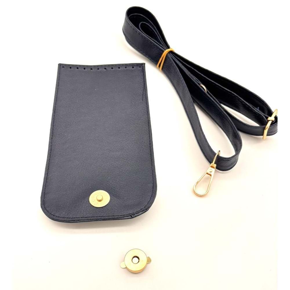 Çanta Aksesuar Lacivert Renk Button Model Çanta Yapım Seti Light Gold Metalli