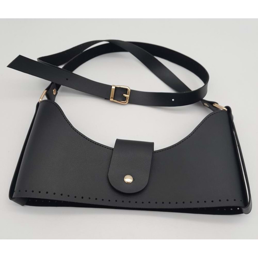 Çanta Aksesuar Siyah Suni Deri 120x2 cm Çanta Saplı Deri Seti Light Gold Metalli