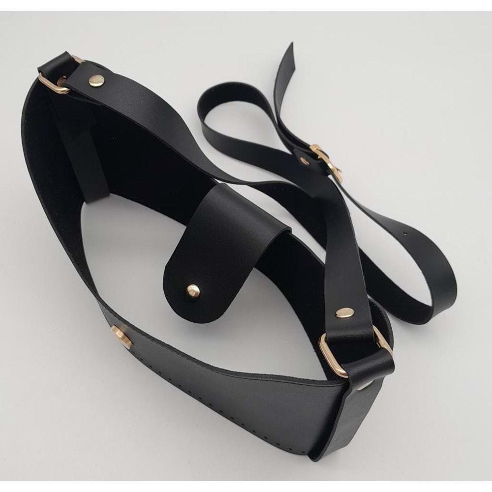 Çanta Aksesuar Siyah Suni Deri 120x2 cm Çanta Saplı Deri Seti Light Gold Metalli