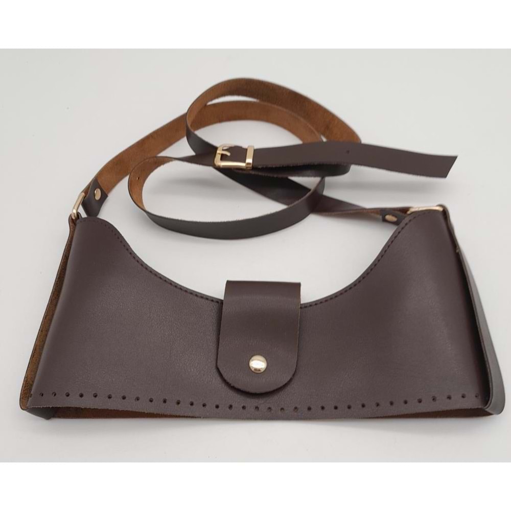Çanta Aksesuar Kahverengi Suni Deri 120x2 cm Çanta Saplı Deri Seti Light Gold Metalli