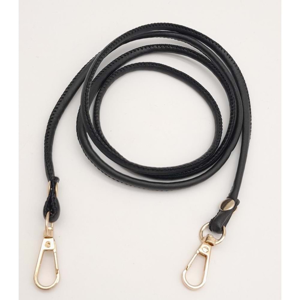 Çanta Aksesuar Siyah Renk 5 mm Suni Deri Spagetti Model Çanta Sapı Light Gold Metal