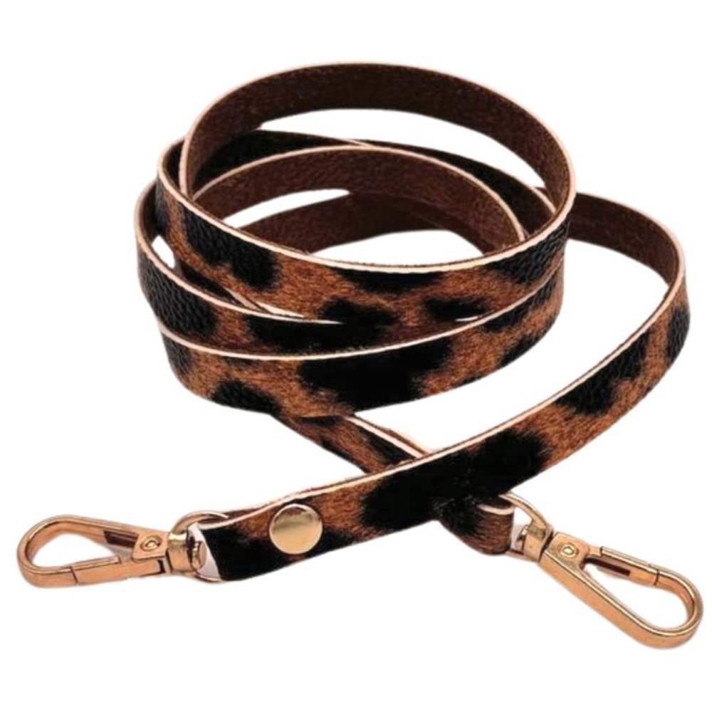 Çanta Aksesuar Leopar Renk 5 mm Suni Deri Spagetti Model Çanta Sapı Light Gold Metal