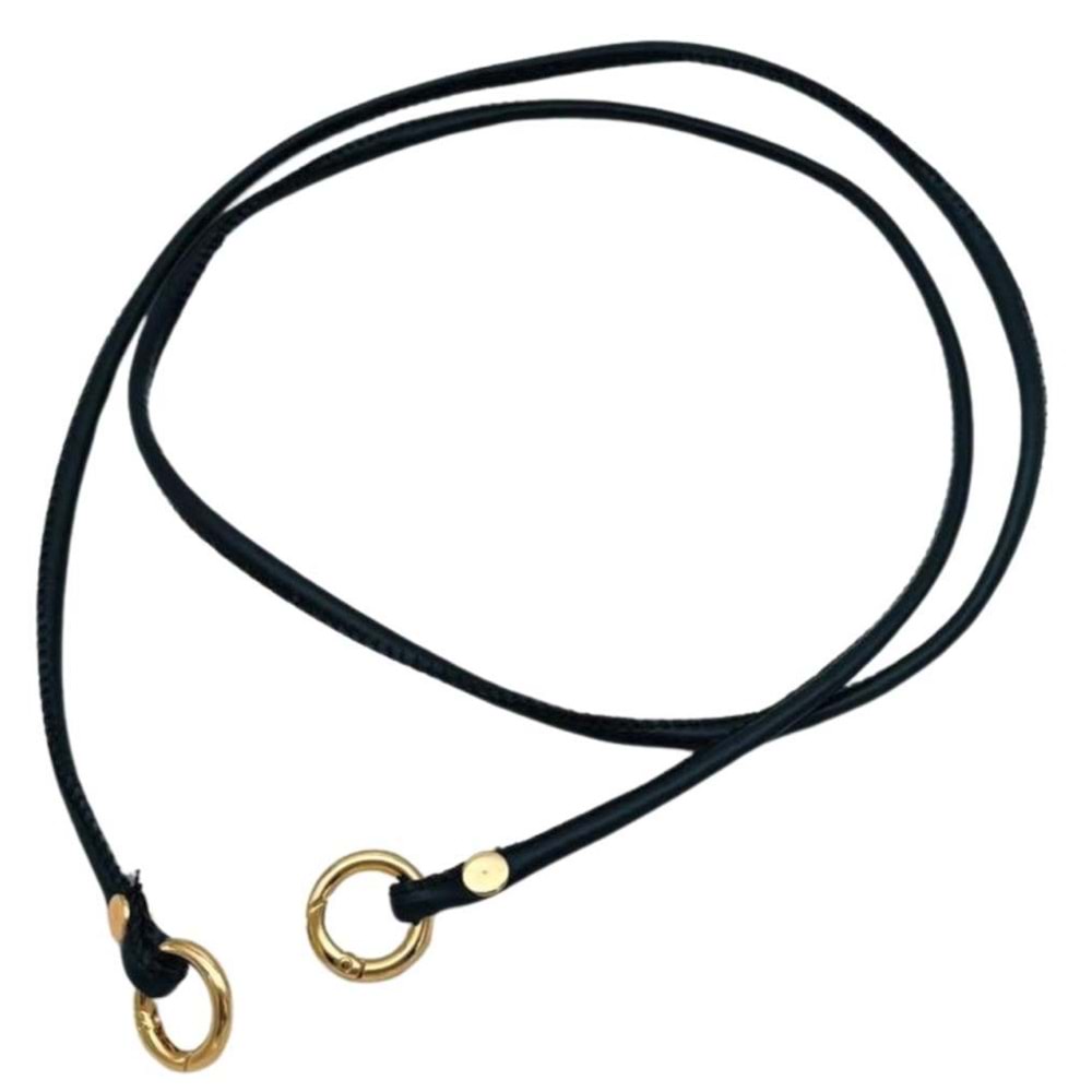 Çanta Aksesuar Siyah Renk 5 mm Halkalı Suni Deri Spagetti Model Çanta Sapı Light Gold Metal