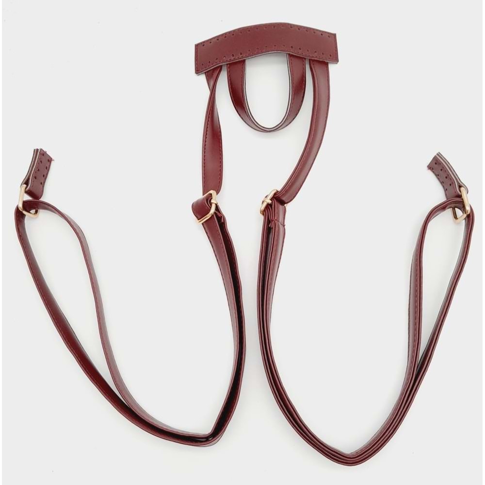 Çanta Aksesuar Suni Deri Bordo Renk Sırt Çantası Sapı Light Gold Metalli