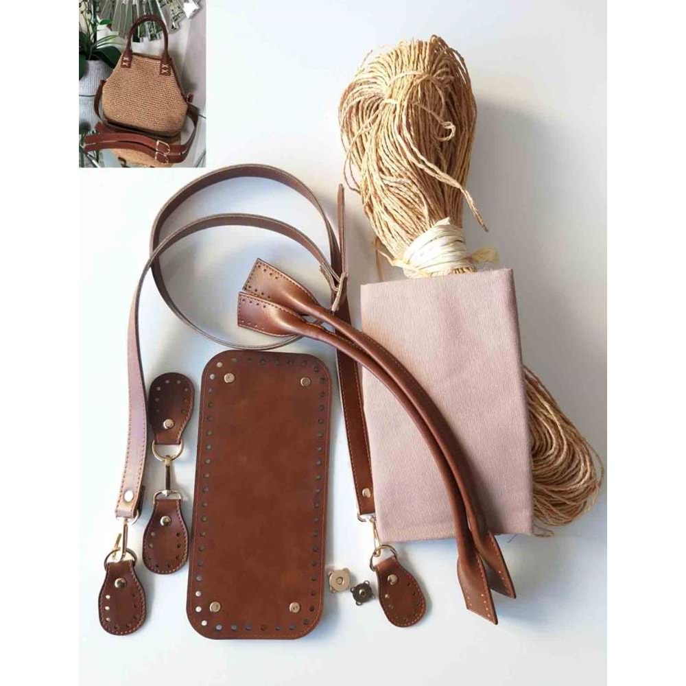 Çanta Aksesuar Suni Deri Sitil Model Örgü Çanta Seti