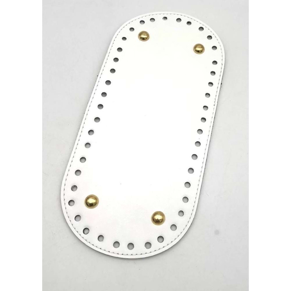 Çanta Aksesuar Suni Deri Beyaz Renk OvalTaban 25X12 Cm Light Golden Metalli