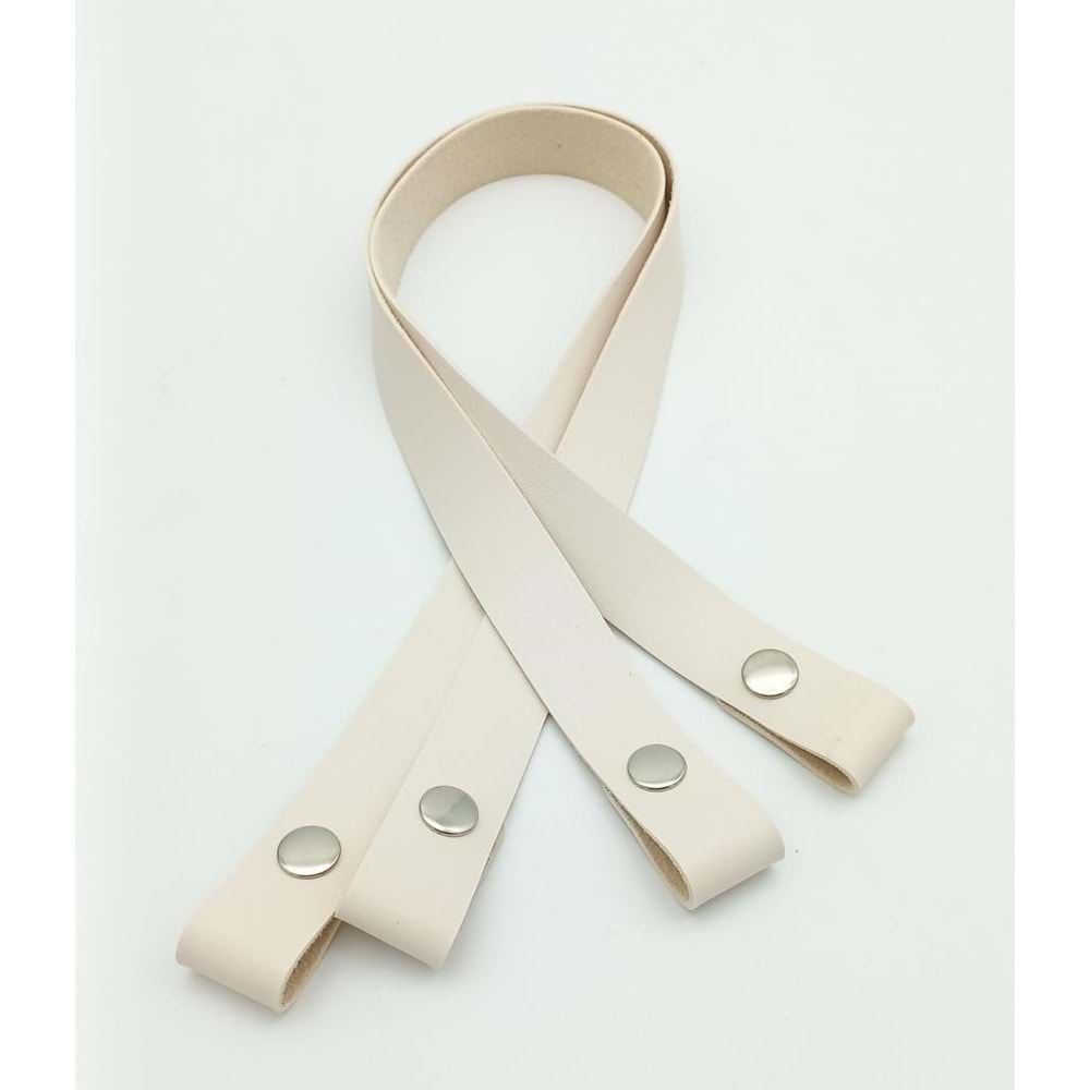 Çanta Aksesuar Tek Kat Suni Deri Krem Çıtçıtlı Çanta Sapı Gümüş Metalli