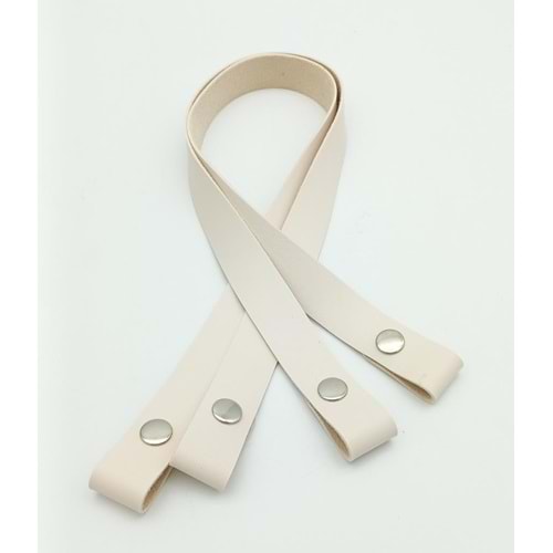 Çanta Aksesuar Tek Kat Suni Deri Krem Çıtçıtlı Çanta Sapı Gümüş Metalli