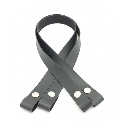 Çanta Aksesuar Tek Kat Suni Deri Siyah Çıtçıtlı Çanta Sapı Gümüş Metalli