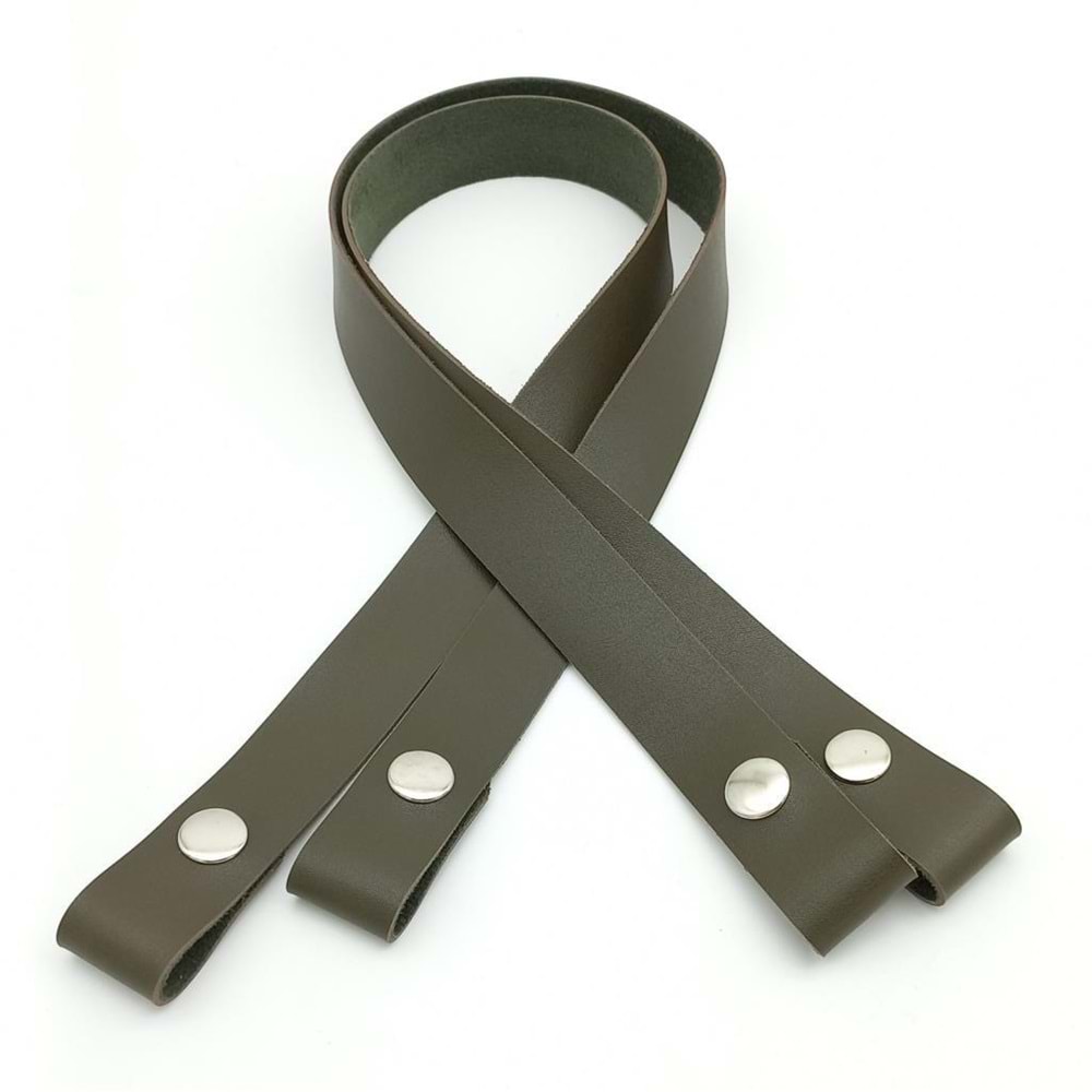 Çanta Aksesuar Tek Kat Suni Deri Haki Çıtçıtlı Çanta Sapı Gümüş Metalli