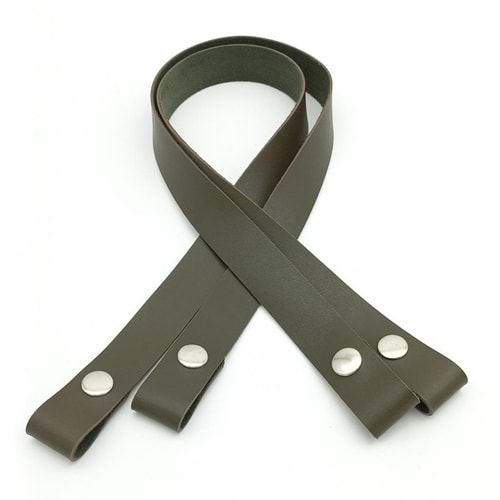 Çanta Aksesuar Tek Kat Suni Deri Haki Çıtçıtlı Çanta Sapı Gümüş Metalli