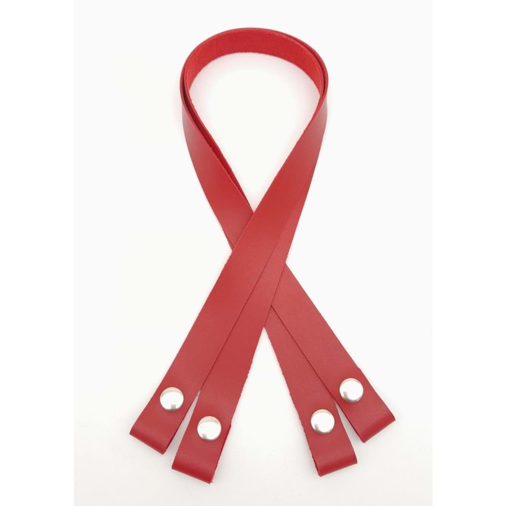 Çanta Aksesuar Tek Kat Suni Deri Kırmızı Çıtçıtlı Çanta Sapı Gümüş Metalli