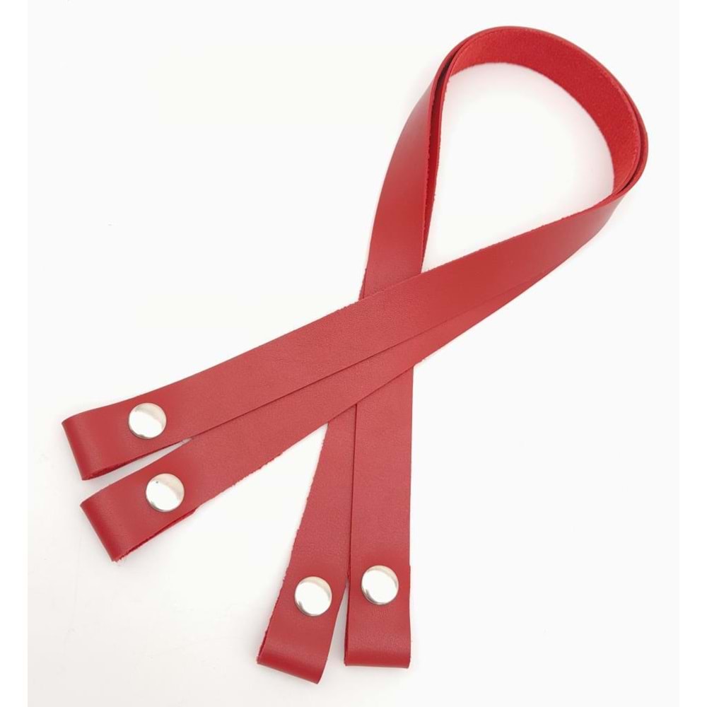 Çanta Aksesuar Tek Kat Suni Deri Kırmızı Çıtçıtlı Çanta Sapı Gümüş Metalli