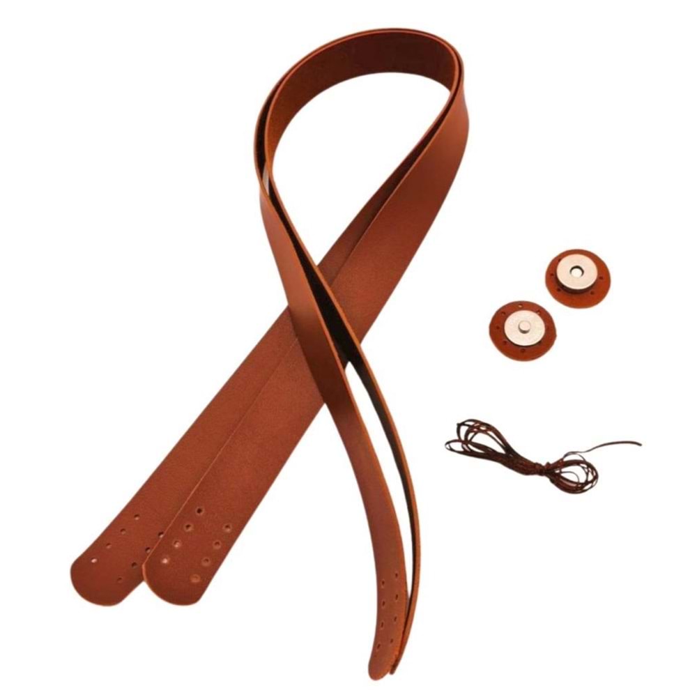 Çanta Aksesuar Taba Renk 70x2.4 cm Çift Çanta Sapı, Gümüş Aparatlı Mıknatıs, 2 Metre Dikme İpi